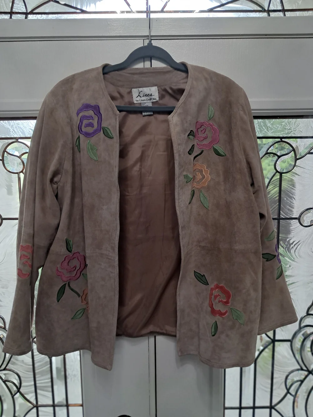 Linea by Louis Dell'Olio Taupe Suede Floral Appliqué Jacket